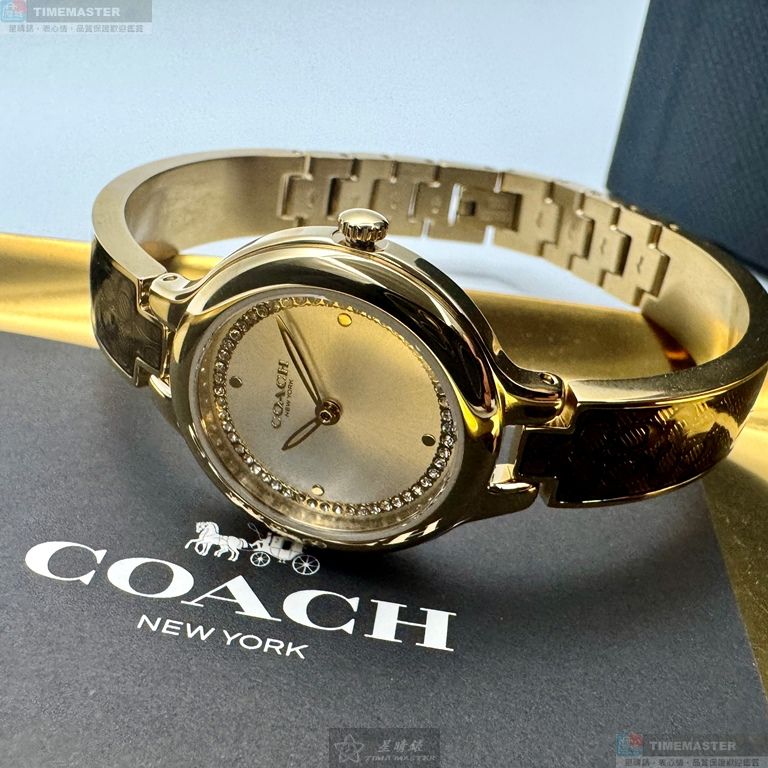 [星晴錶業]COACH手錶,26mm,CH00281銀白錶面金色錶殼C字金咖啡色精鋼錶帶款, , large