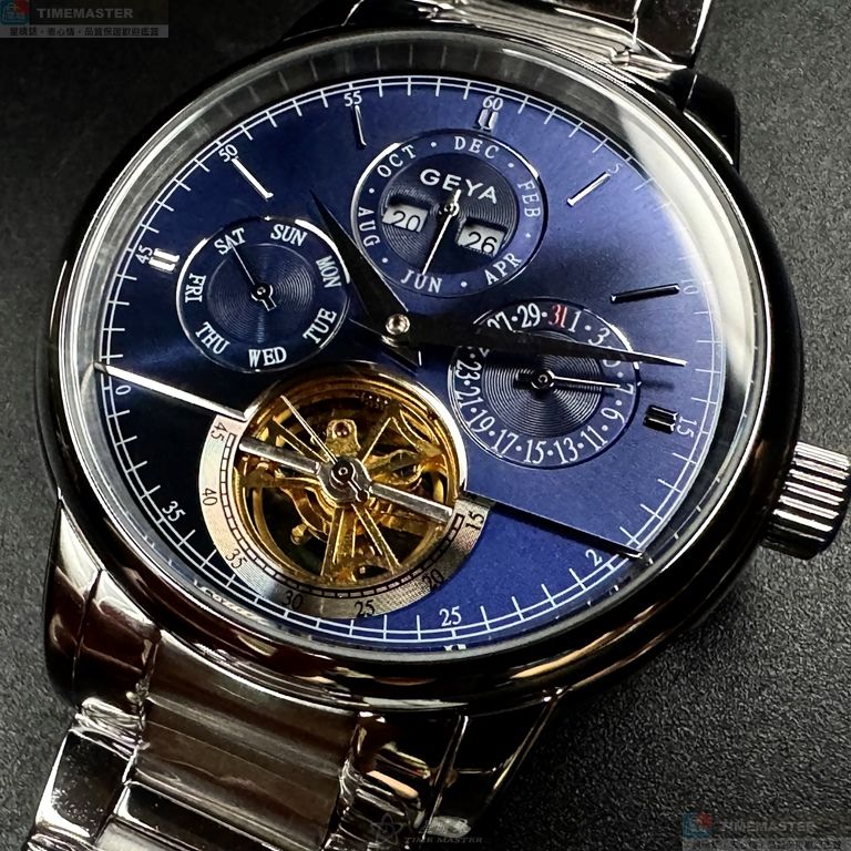 [星晴錶業]GEYA手錶,42mm,G78181GWB寶藍色錶面銀錶殼銀色精鋼錶帶款, , large