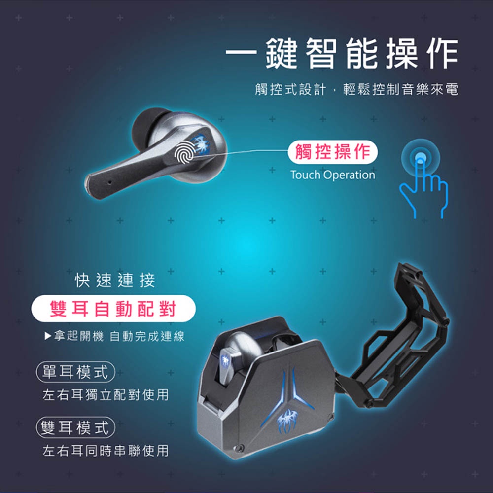 E-BOOKS SS47 Gaming Subwoofer Luminous True Wireless Bluetooth 5.3 Headphones Water-repellent and colorful shape Call music multifunctional, , large
