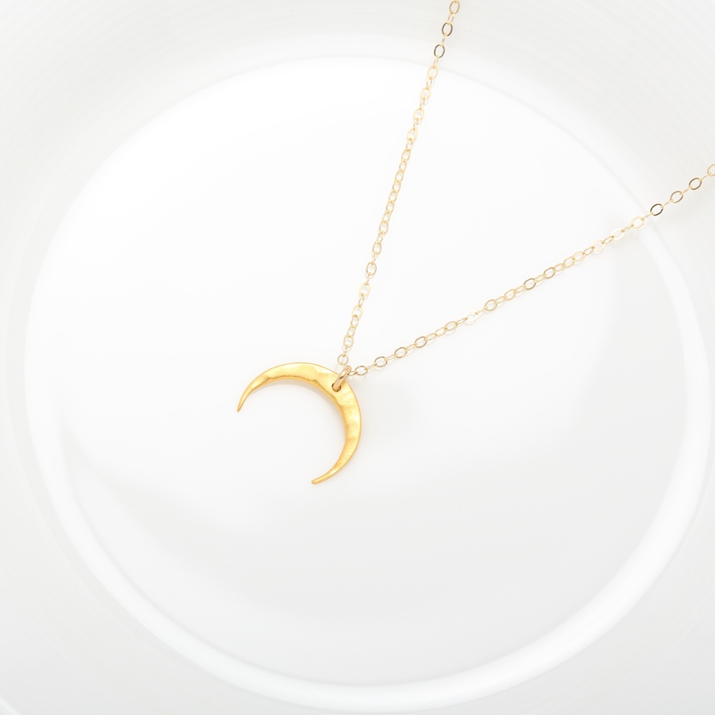 【Angel & Me】Hammered Moon s925 sterling silver 24k gold-plated necklace, , large