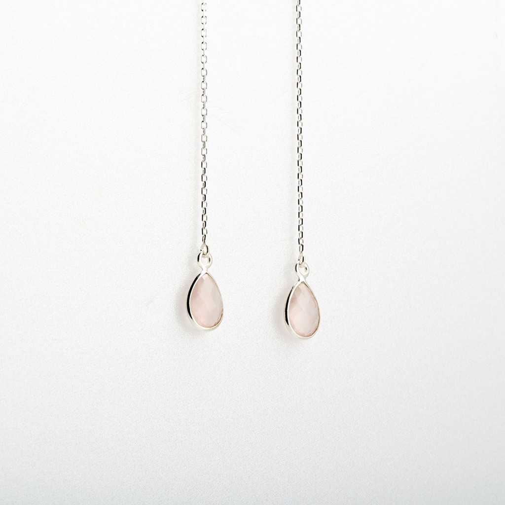 【Angel & Me】簡約 水滴 粉晶 Rose Quartz s925 純銀 耳鍊 耳環, , large