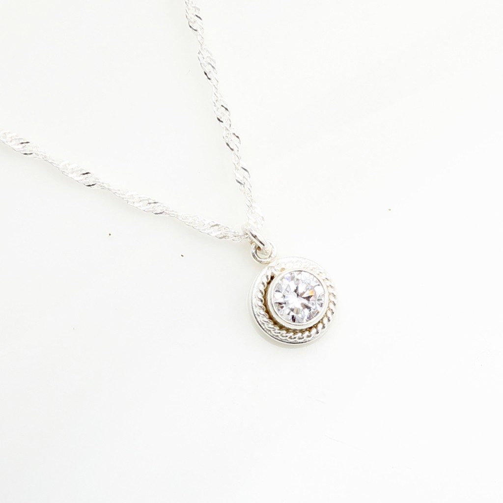 【Angel & Me】Twist Single Diamond cz s925 sterling silver necklace birthday gift, , large