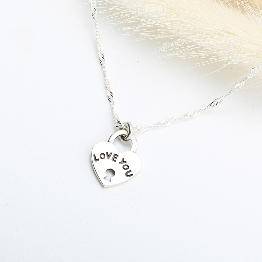 【Angel & Me】Heart lock Love you s925 sterling silver necklace birthday gift, , large