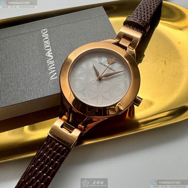 [星晴錶業]ARMANI手錶,34mm,AR00086貝母錶面玫瑰金錶殼咖啡色真皮皮革錶帶款, , large