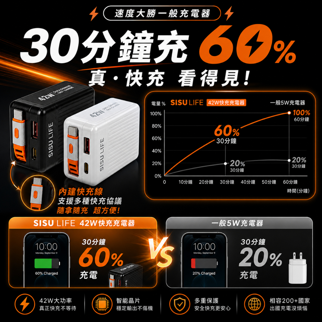 【夕曙生活】S-GaN 四合一 42W 快充充電器｜萬國轉接＋內建快充線＋Apple Watch磁吸充電｜出國必備旅行充, , large