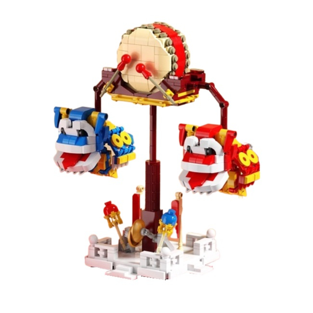  [Brick Republic]QIZHILE 93003 Lion Dance Drums Balance Blocks (Educational Building Blocks), , large