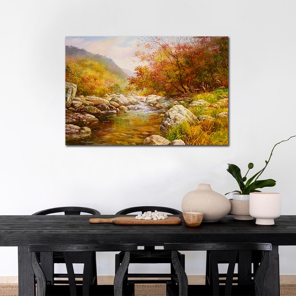 【御畫房】金秋溪水 國家一級畫師手繪油畫60&times;90cm(VF-08), , large