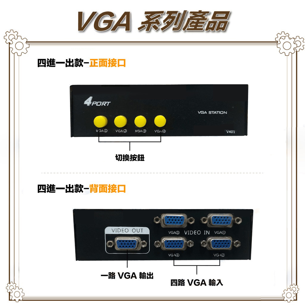 昌運監視器 VGA-401SW VGA 四進一出 切換器 四組VGA輸入一組輸出, , large