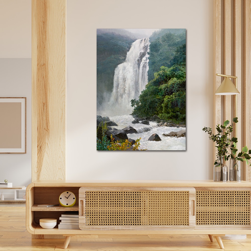 【御畫房】高山飛瀑 國家一級畫師手繪油畫60&times;90cm(VF-100), , large