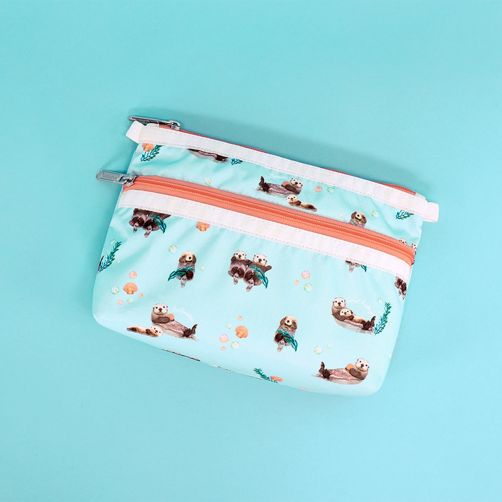 Lesportsac Cosmetic Clutch 雙層拉鍊化妝包 收納袋 盥洗包 女包(海洋風格水獺), , large
