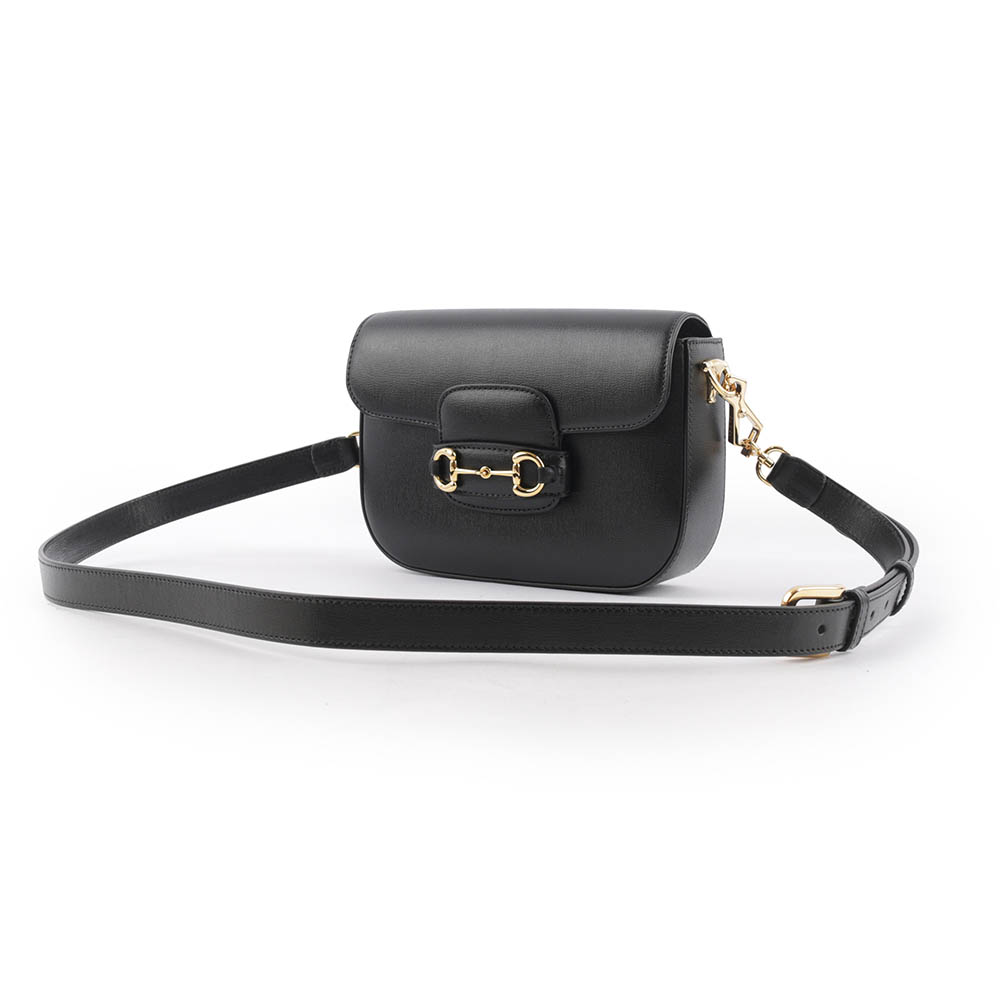 GUCCI Horsebit 1955 迷你皮革馬鞍包/黑色, , large