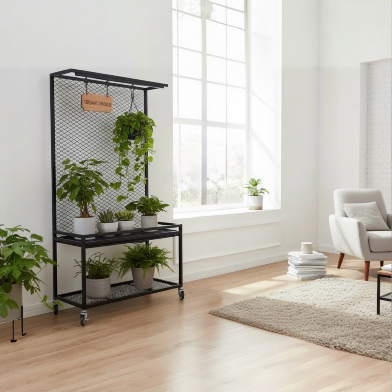 【 SHAONIANNA.TW 】工業風鐵網植物展示架｜100x45x190cm附輪｜一體成型免組裝｜上層集水盤設計花架, , large