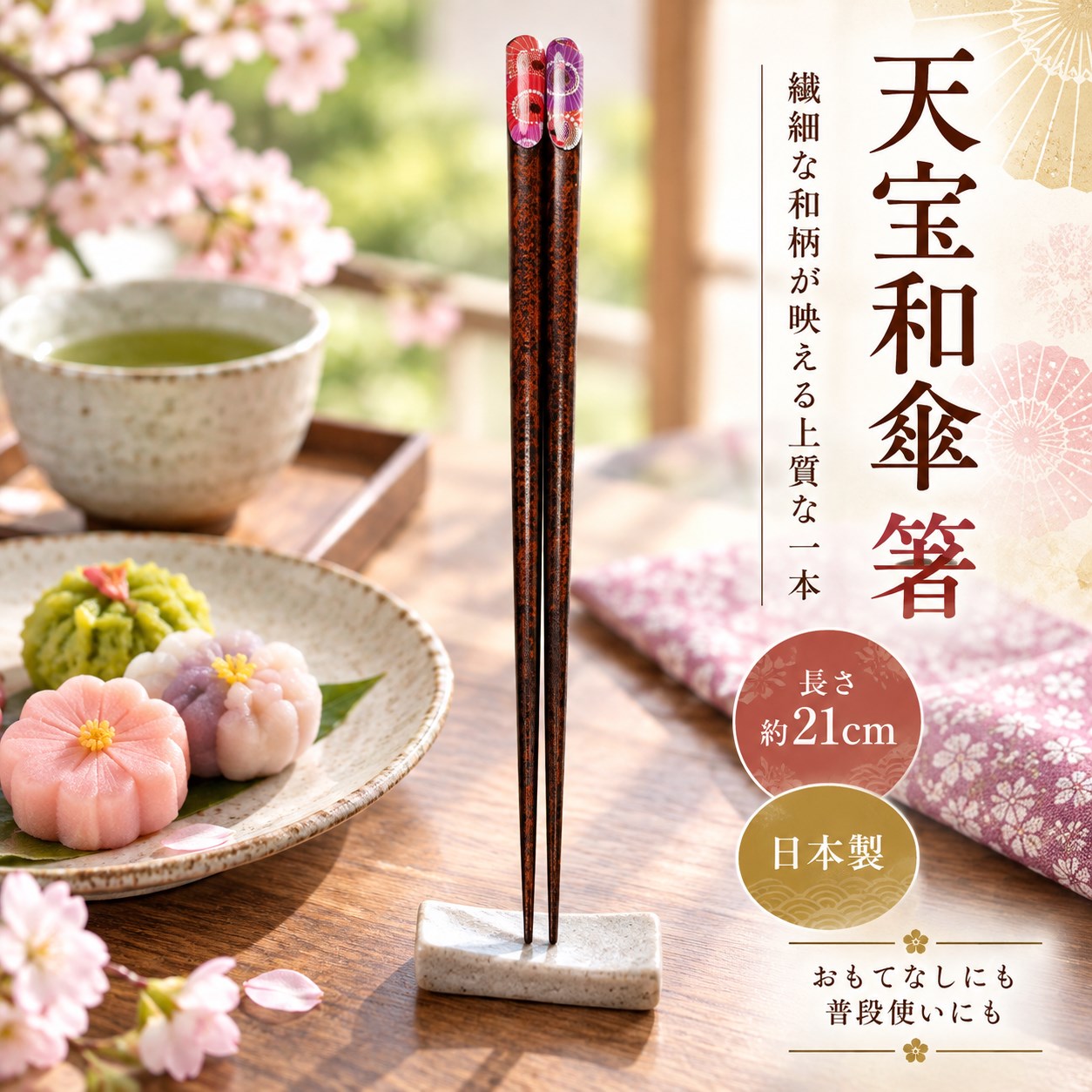 【HIYASU日安工坊】日本工藝箸-天寶和傘 21cm, , large