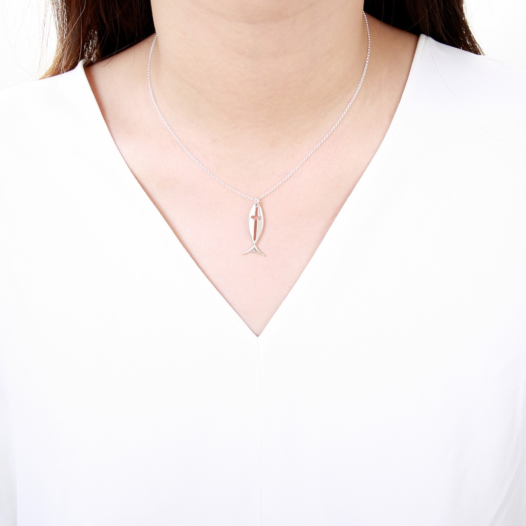 【Angel & Me】Fish Cross s925 sterling silver necklace Christmas gift, , large