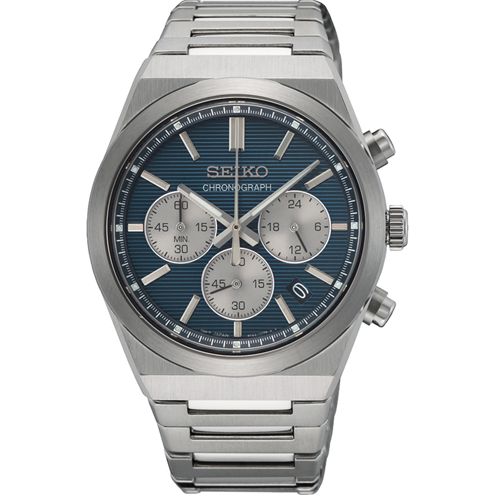 SEIKO 精工 CS 橫條紋金屬光澤計時手錶-40mm SSB453P1/8T63-02F0B, , large
