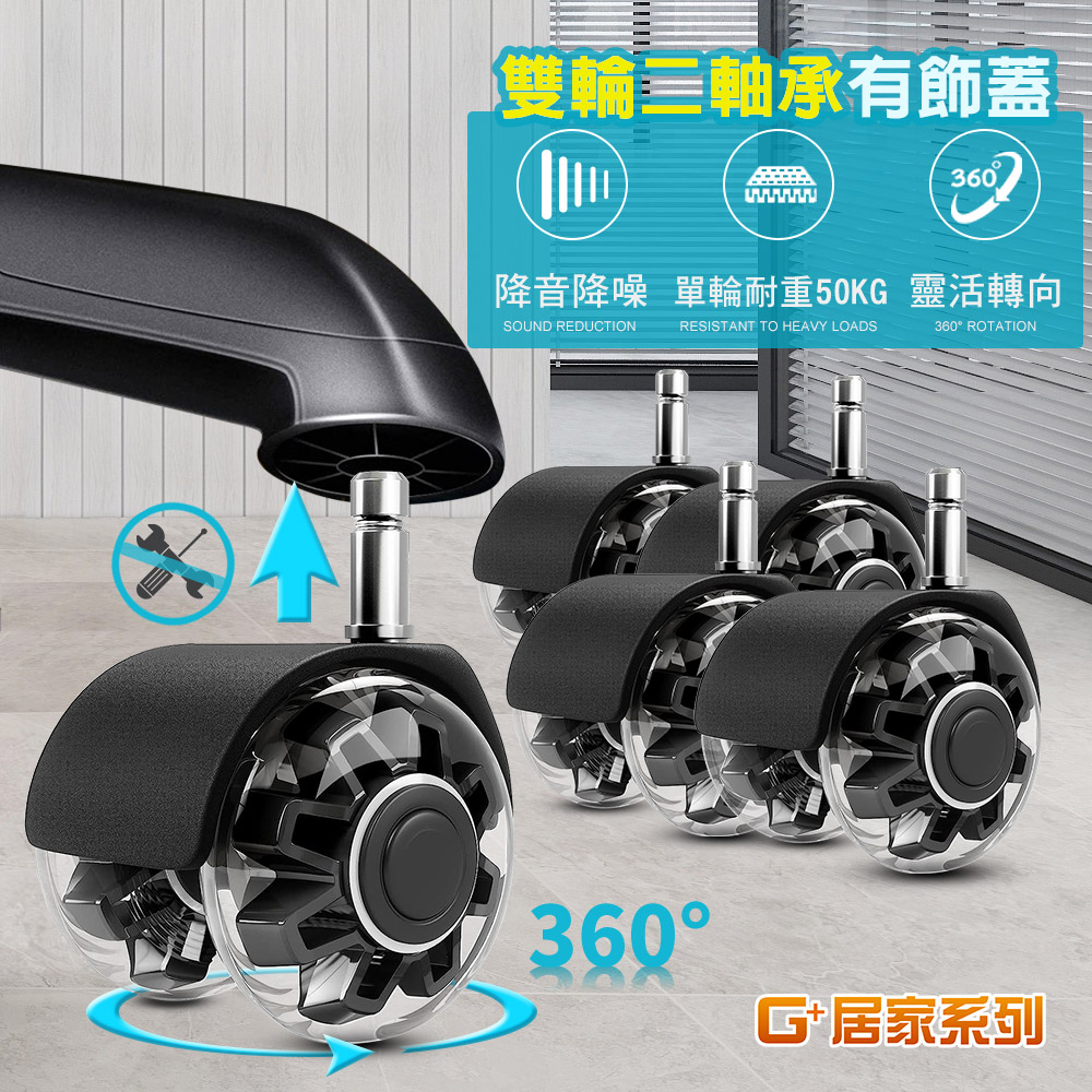 Office chair 2 inch universal PU wheels 5 pieces set, , large