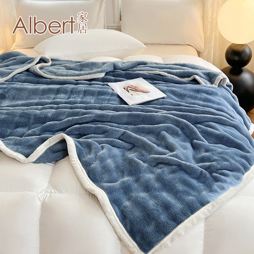 Albert家居《午夜藍》托斯卡泡泡兔毛絨毯1入 (150x207cm 保暖被/冬被/毛毯/毯子), , large