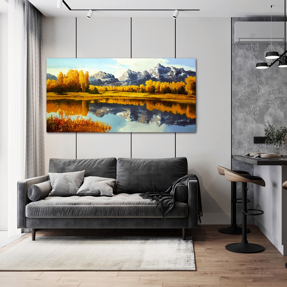 【御畫房】湖畔秋色 國家一級畫師手繪油畫60&times;120cm(VF-131), , large