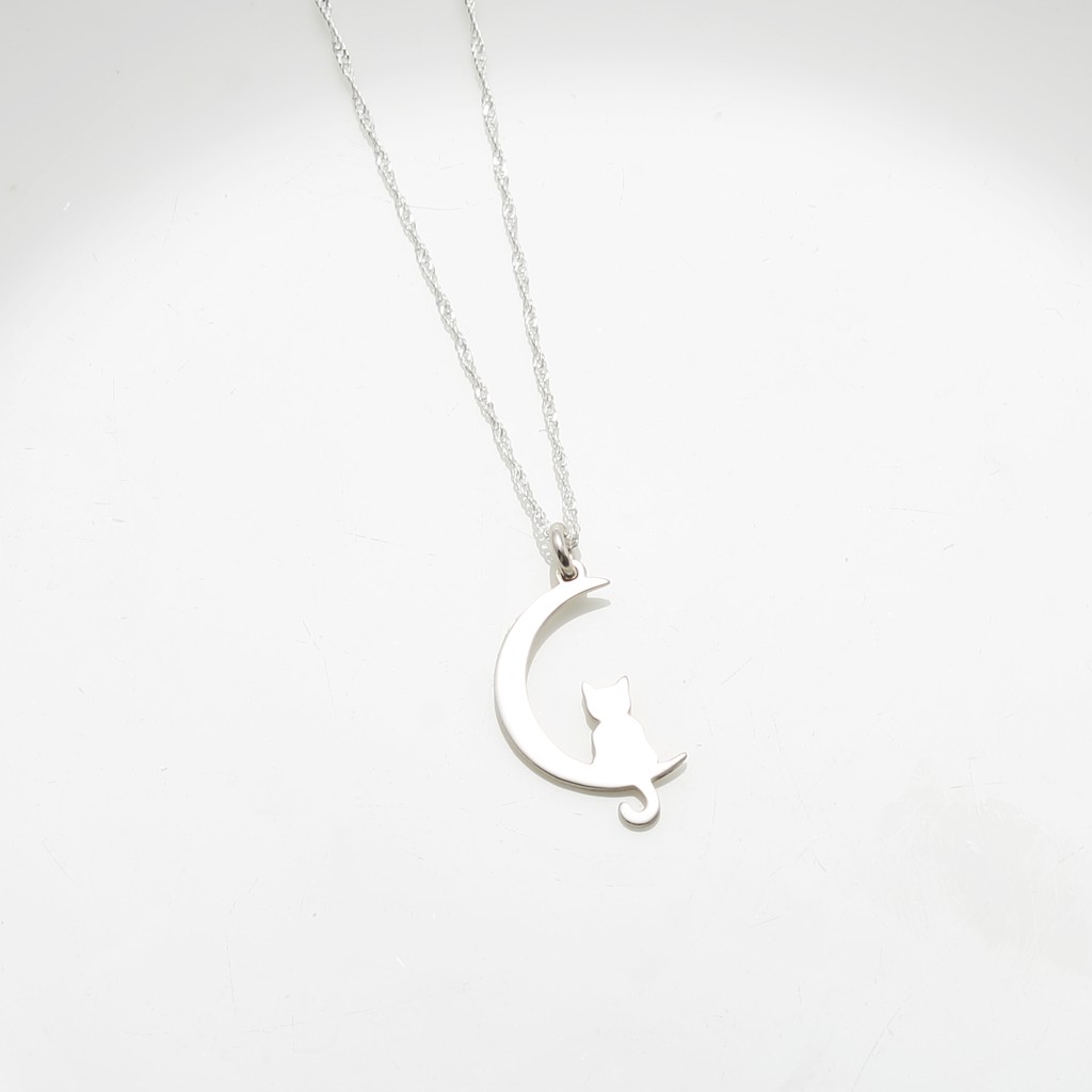 【Angel & Me】Cat On The Moon s925 sterling silver necklace Birthday gift, , large