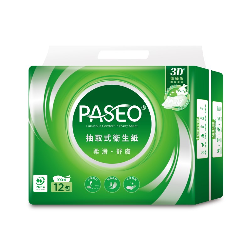 PASEO百拭柔柔滑舒膚抽取式衛生紙100抽12, , large