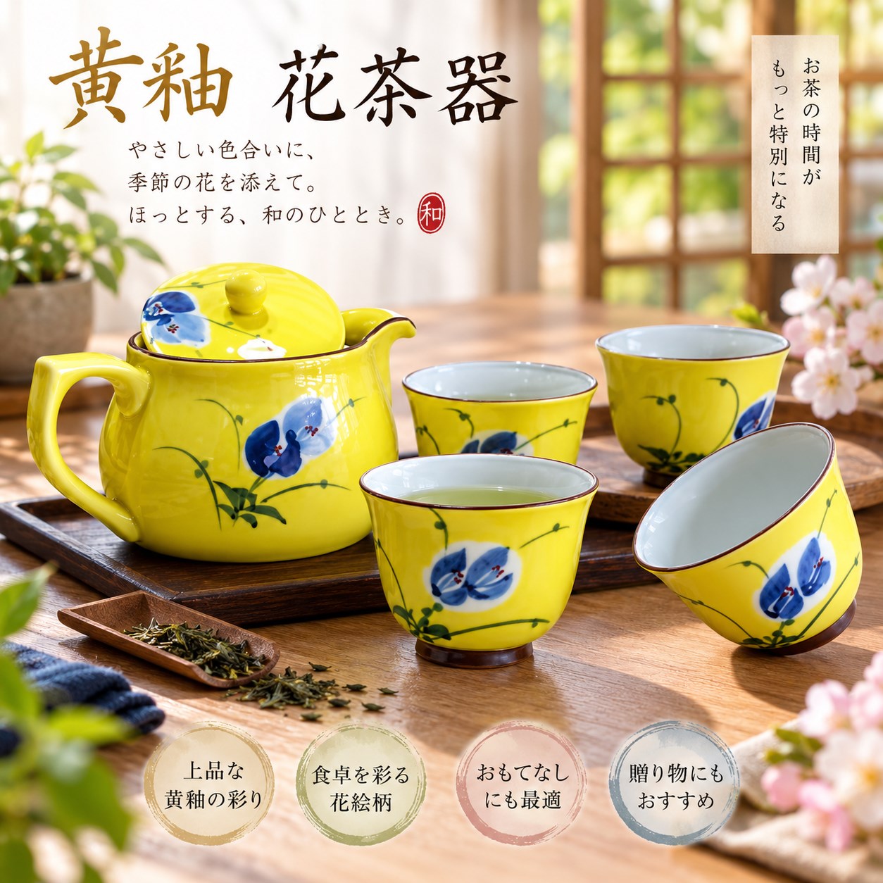 【HIYASU日安工坊】黃釉花茶器 <化粧箱>, , large