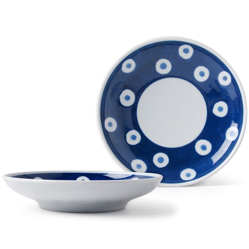 [豐名日本餐具] 6.0"輕量盤 藍底白圈 有田燒 / C06PL0-480-DB, , large