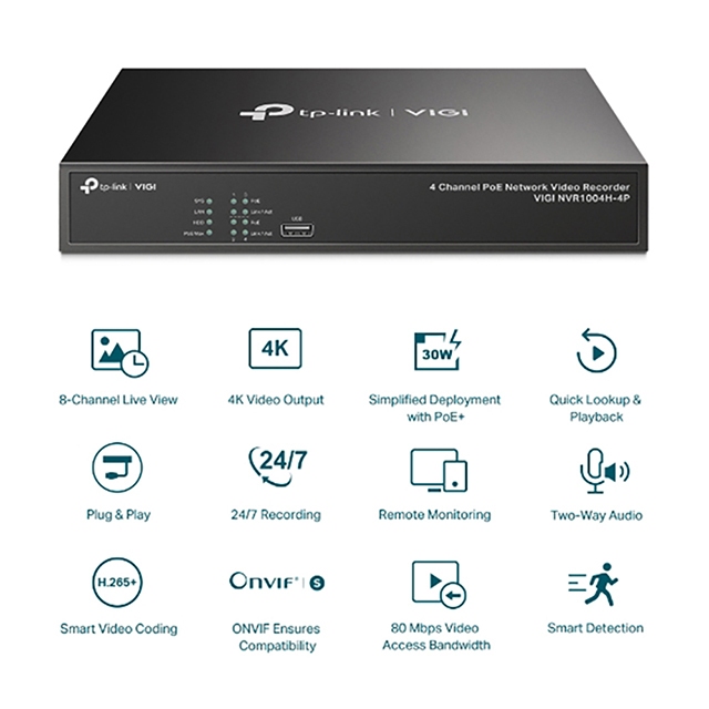 TP-LINK 昌運監視器組合 VIGI NVR1004H-4P 4路主機+VIGI C240I 4MP網路攝影機*4, , large