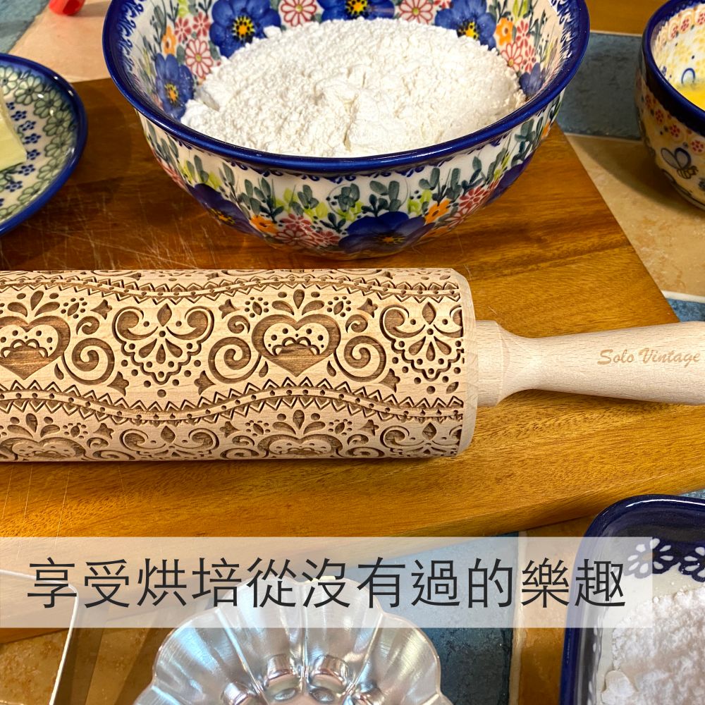 【SOLO Vintage】Big Head Cat Rolling Pin 43CM Embossed Natural European Wood Made in Poland, , large