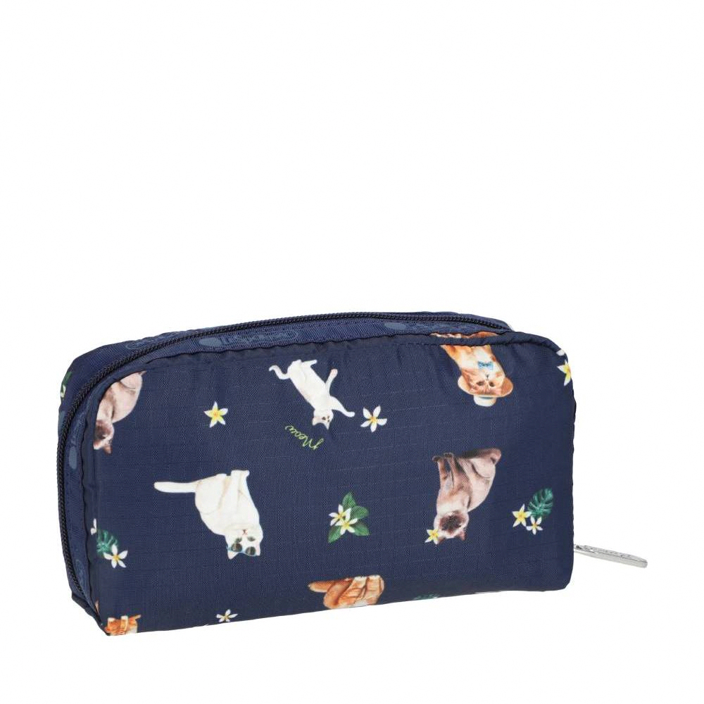 Lesportsac Rectangular Cosmetic 長形化妝包 盥洗包 收納包 女包(熱帶度假貓咪), , large