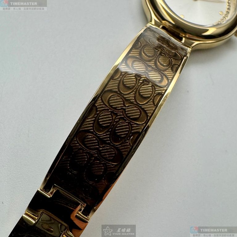 [星晴錶業]COACH手錶,26mm,CH00281銀白錶面金色錶殼C字金咖啡色精鋼錶帶款, , large
