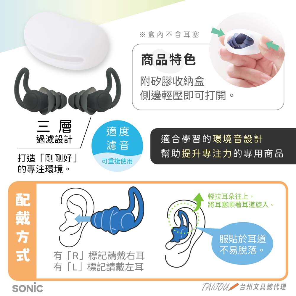 【龍品文創】日本公司貨 SONIC SP-2037 專注耳塞-K沉靜藍, , large