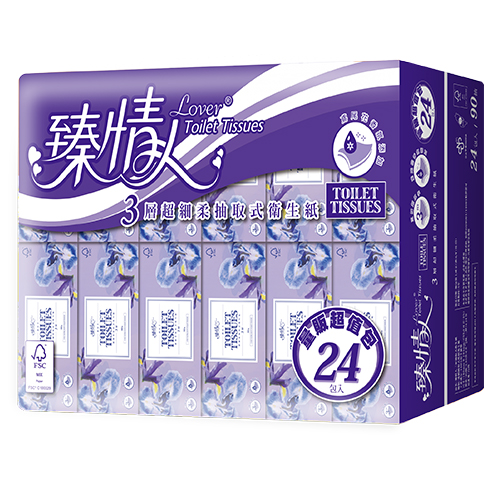 臻情人三層抽取式衛生紙90抽X24包, , large