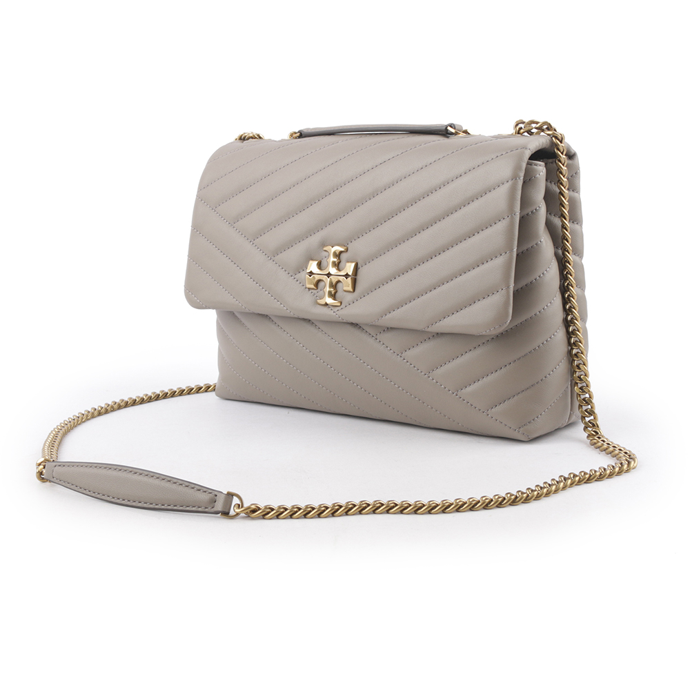 TORY BURCH Kira 縫線設計翻蓋肩背/斜背鍊包/灰色, , large