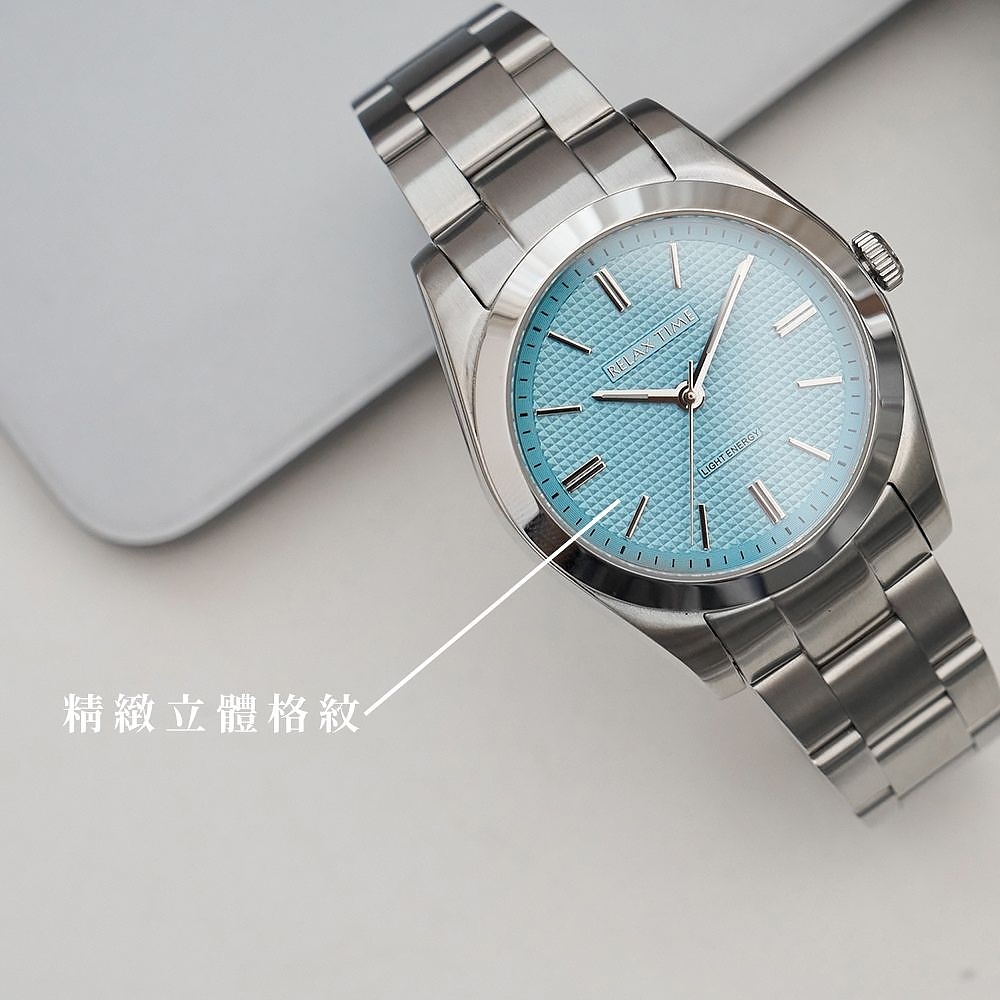 Relax Time RT-105S 立體格紋太陽能男錶-銀/40mm RT-105S-1M, , large