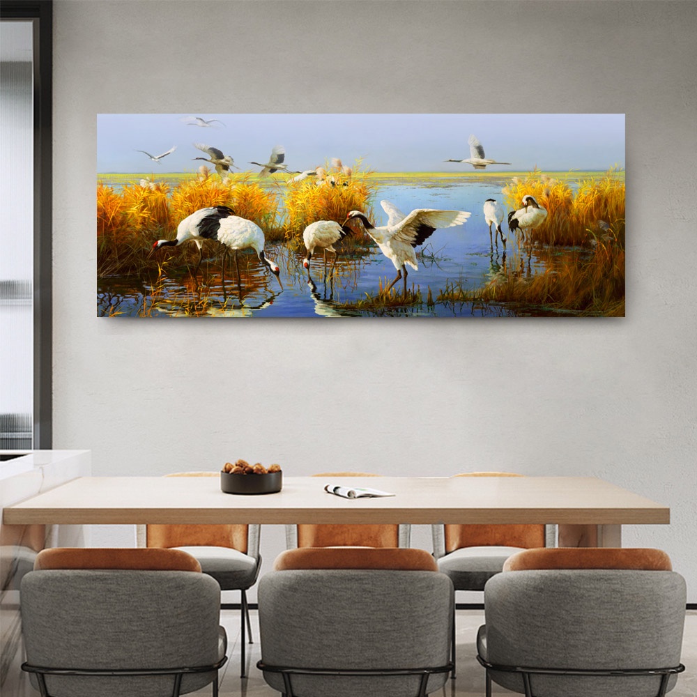 【御畫房】鶴舞 國家一級畫師手繪油畫60&times;120cm(VF-49), , large