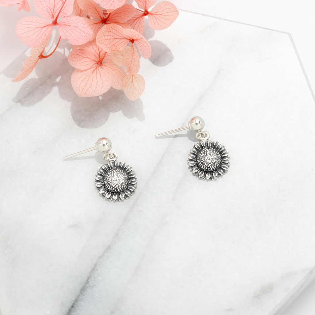 【Angel & Me】Sunflower Flower s925 sterling silver earrings Birthday Christmas gift, , large