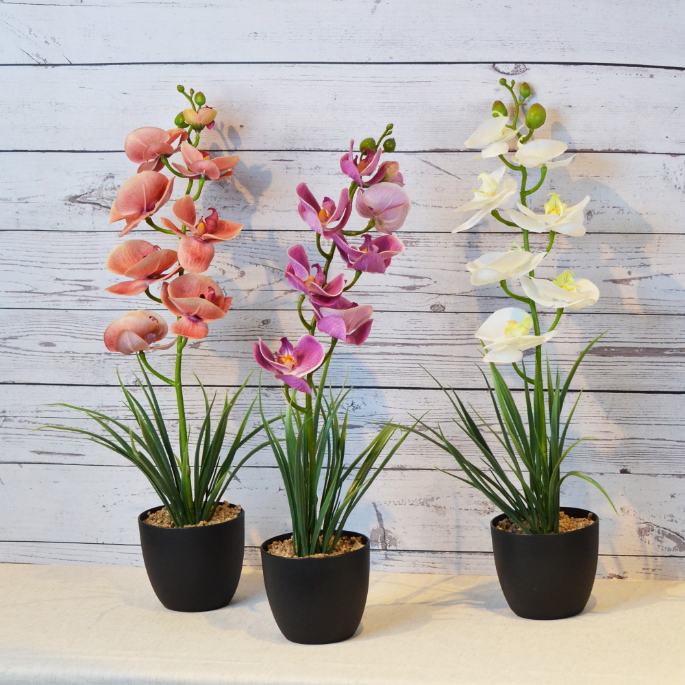 【YU Living】人造大蘭花盆 仿真蘭花盆栽 高37cm-白色, , large
