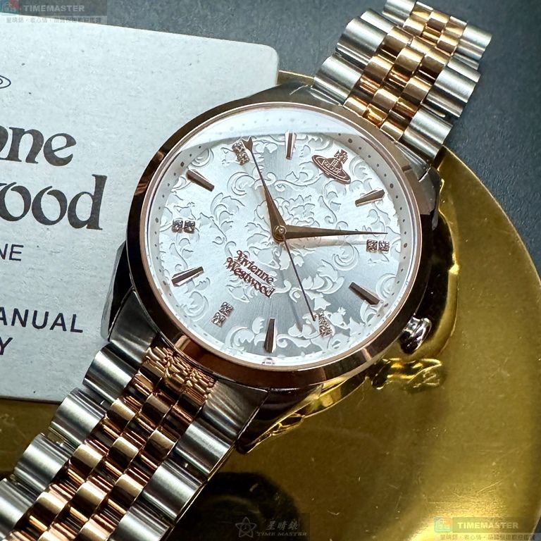[星晴錶業]Vivienne Westwood手錶,38mm,VW30320銀白色錶面玫瑰金錶殼金銀相間精鋼錶帶款, , large