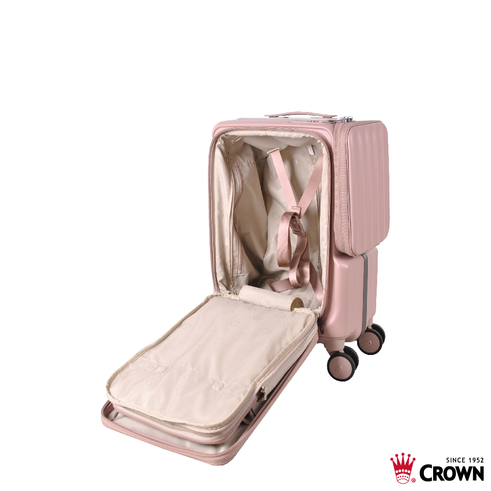 【CROWN】WAVE 19.5吋前開式側袋磁吸登機箱-奶霧玫瑰, , large