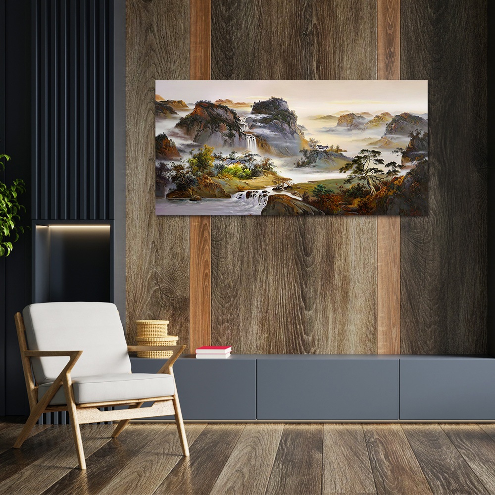 【御畫房】山青水秀 國家一級畫師手繪油畫60&times;120cm(VF-121), , large