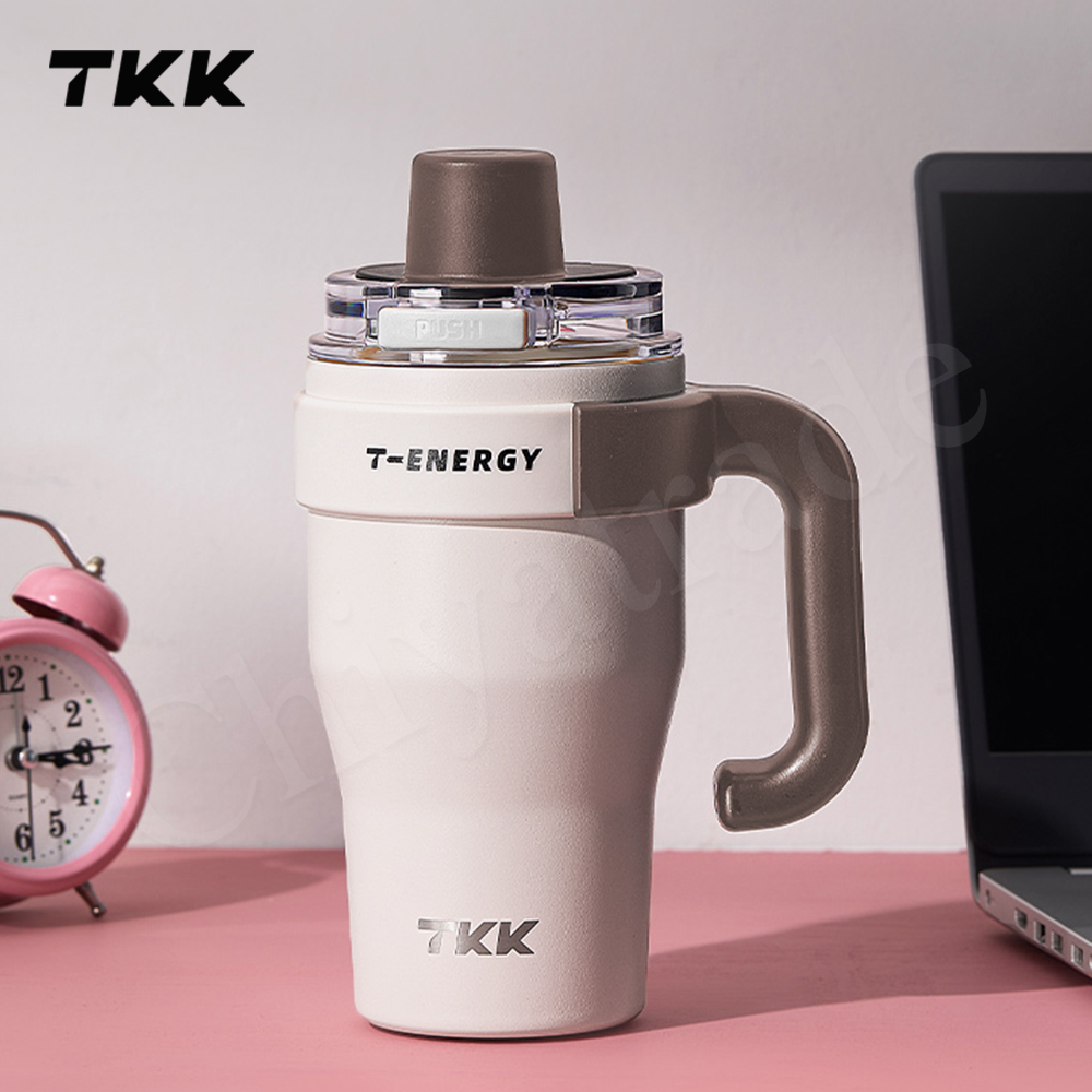 【TKK】T-One 彈蓋冰壩杯 316不鏽鋼x陶瓷噴塗 直飲+吸管 保冰保溫 運動隨身杯 800ML(握把式)-冰川銀, , large