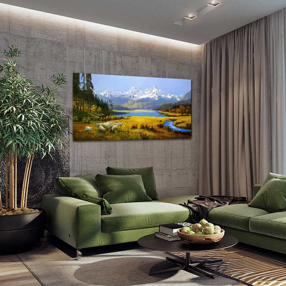 【御畫房】天山溪流 國家一級畫師手繪油畫60&times;120cm(VF-150), , large