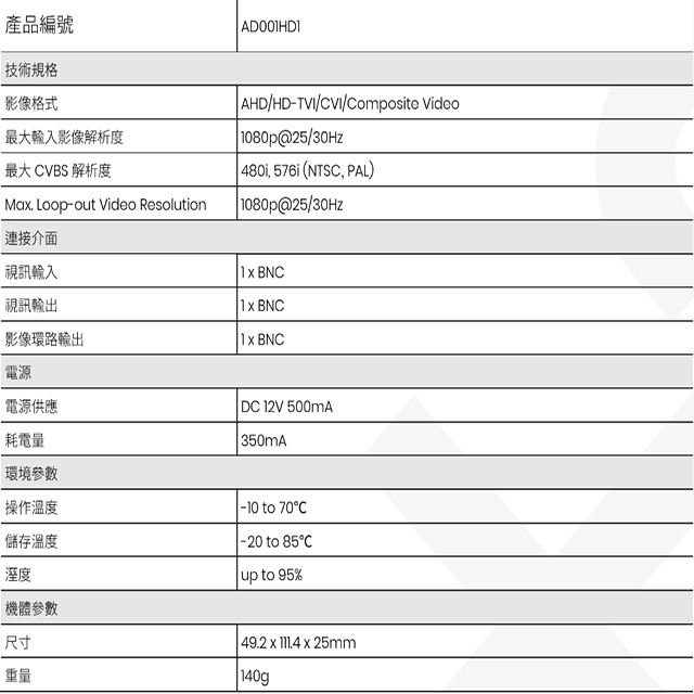 昌運監視器 AD001HD1 (AD001HDE) 基本型 AHD/HD-TV/ HD-CVI 轉 CVBS 影像轉換器, , large