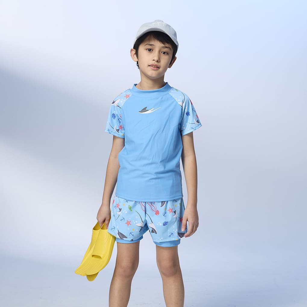 莫妮娜 台灣製 兒童短袖海洋元素 二件式泳裝  男女童皆適穿, , large