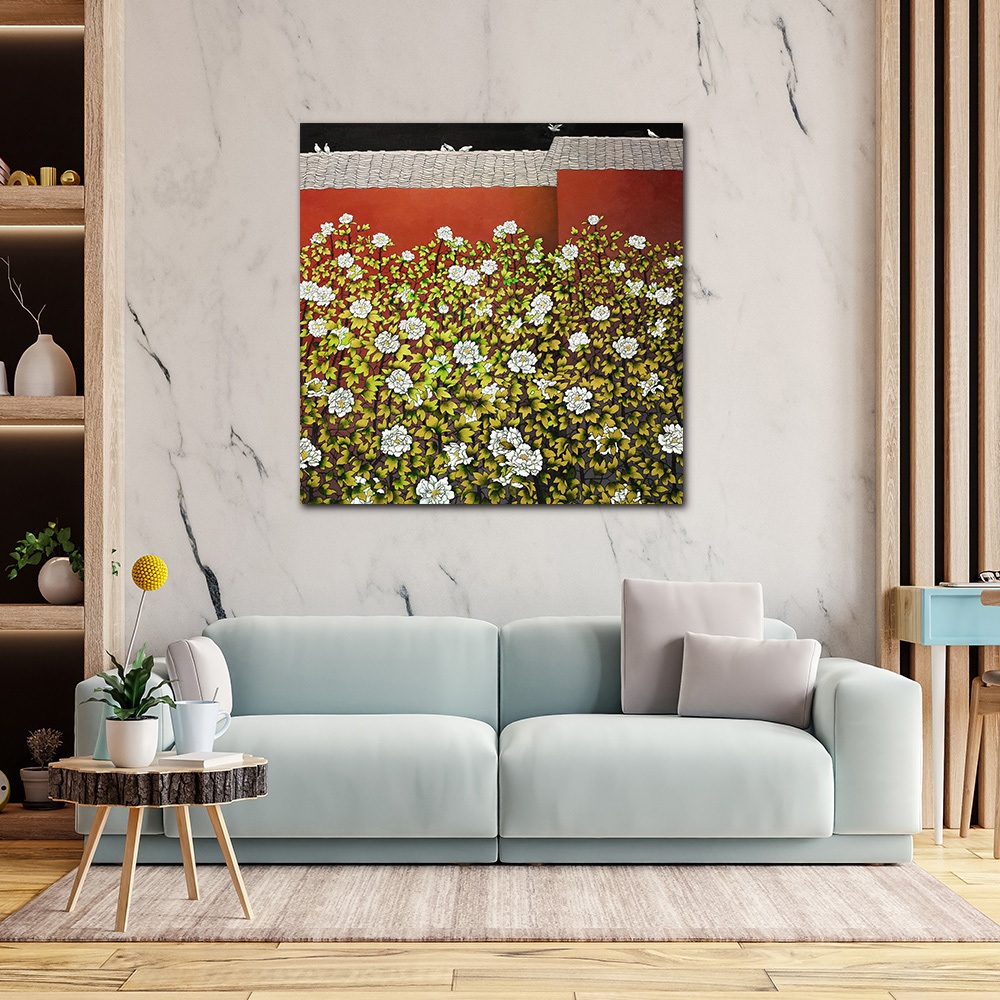 【御畫房】迎春花開 國家一級畫師手繪油畫80&times;80cm(VF-185), , large