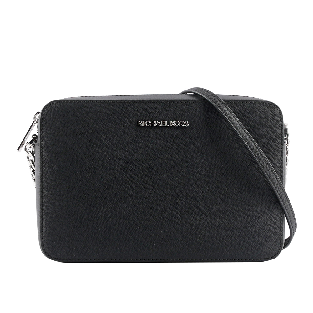 Michael Kors 銀字logo方形鏈帶斜背包/黑色, , large