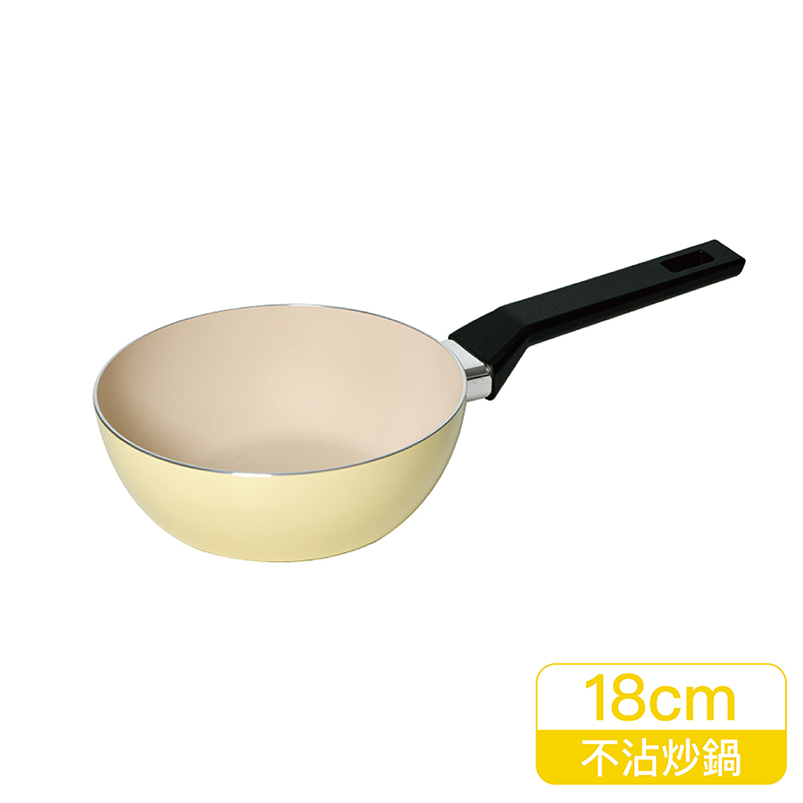 樂扣春日黃陶瓷不沾IH炒鍋18, , large