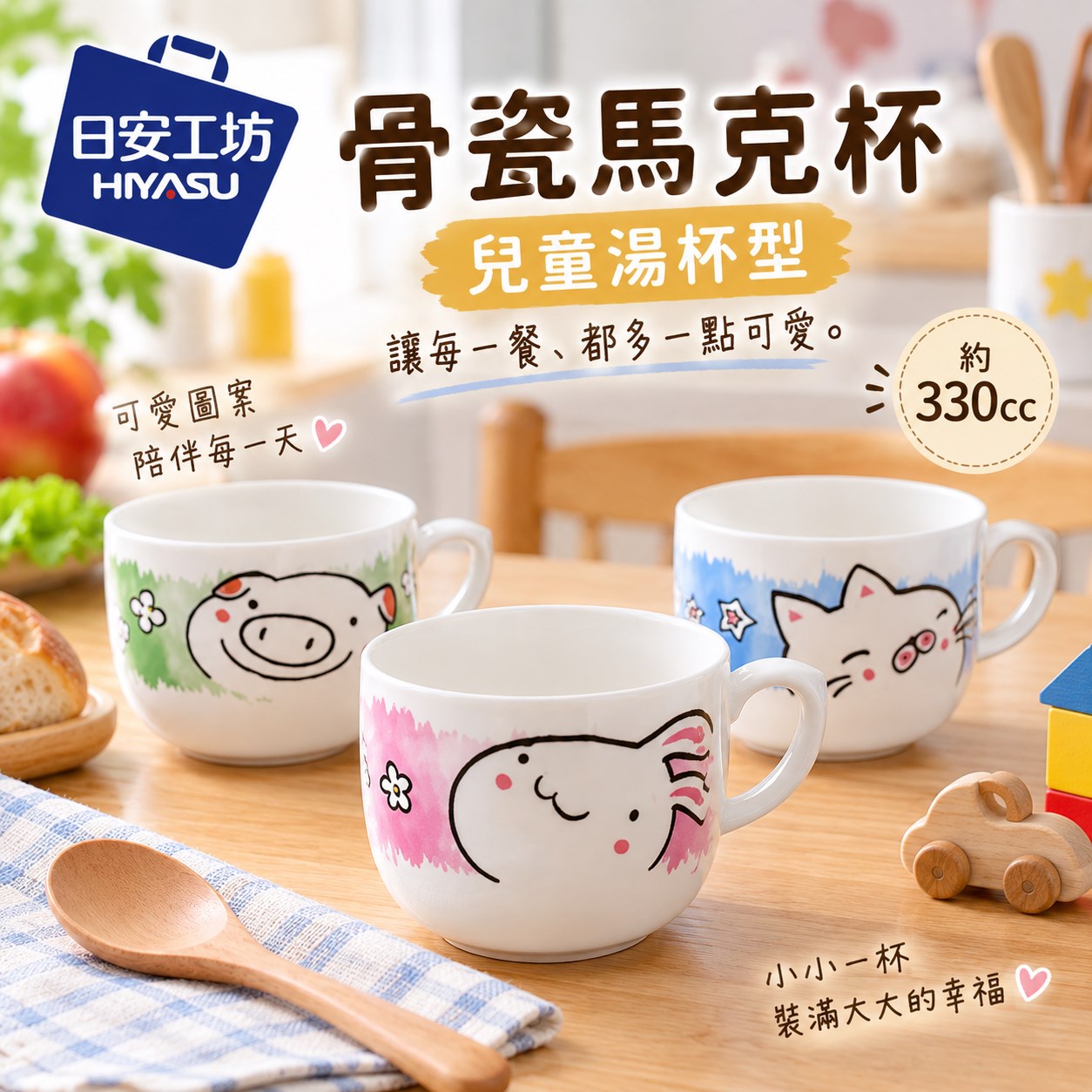 【HIYASU日安工坊】骨瓷馬克杯-兒童湯杯型 330cc, , large