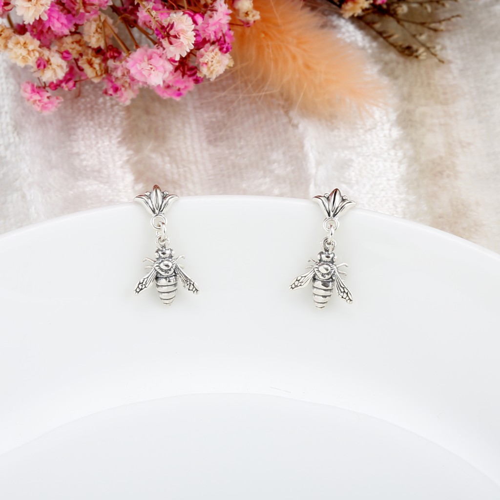 【Angel & Me】Honey Bee and Flower s925 sterling silver earrings, , large