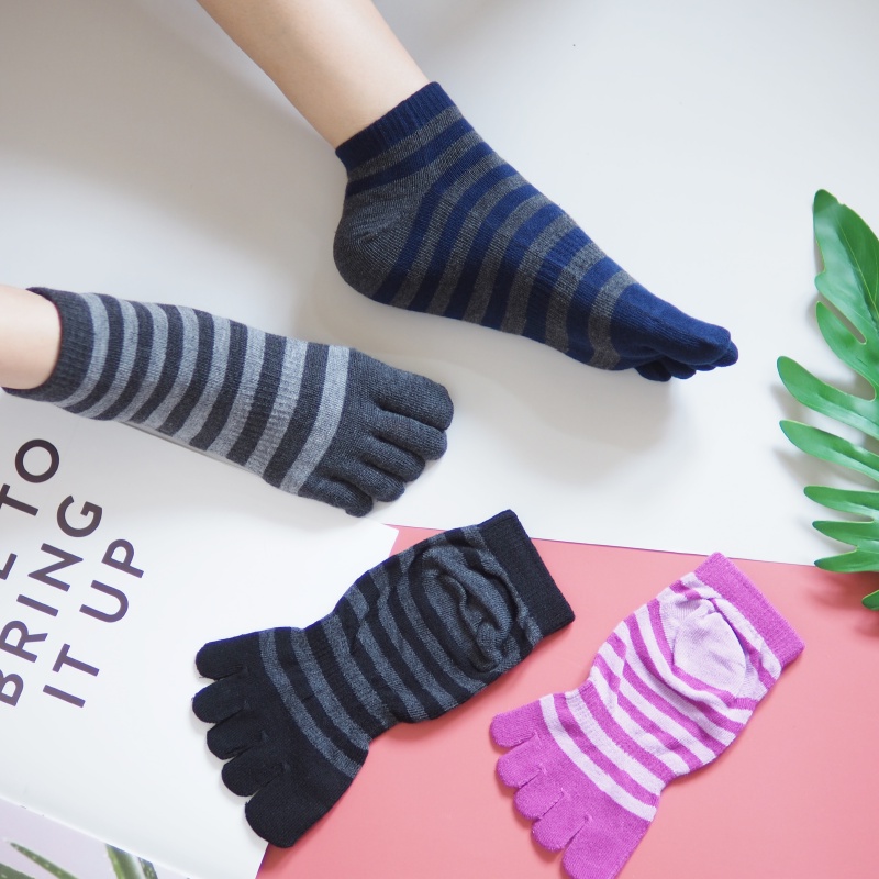 [Kaimei Cotton Industry] 6 pairs set, random and excellent, MIT made in Taiwan, antibacterial and deodorizing, pure cotton boat-shaped toe socks, striped style, , large